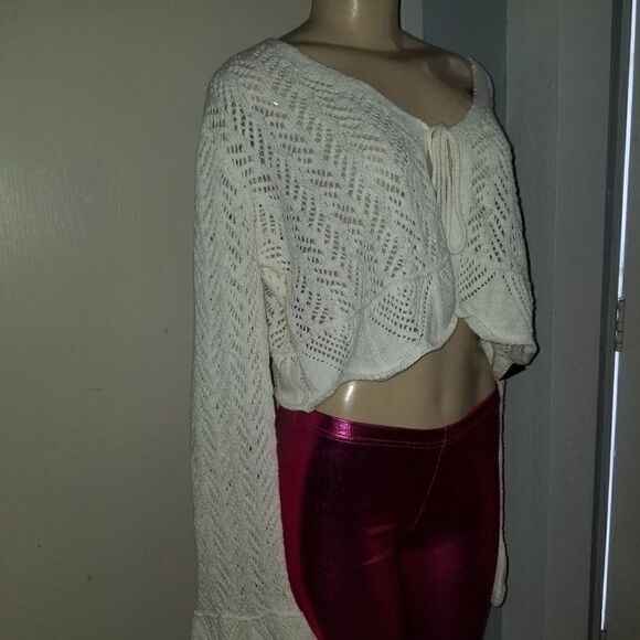 FRYE Open Knit Pointelle Ruffle Cardigan CREAM NWT - Picture 10 of 14